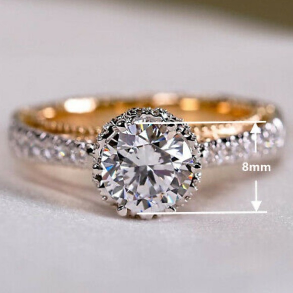 Two Tone 18k gold Plated/sterling silver Luxury Round Cut Women  Sz 6-10 - Picture 5 of 5